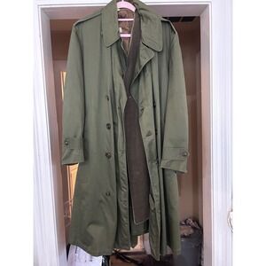 Military Surplus Trench Coat Mens Short Medium Green‎ Good Removable Vintage